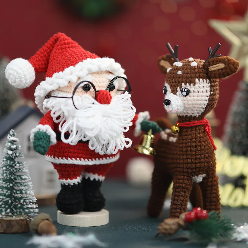 Handmade Yarn Santa Claus Tree Dwarf Christmas Deer Snowman Crochet Hook Material Package English Manual