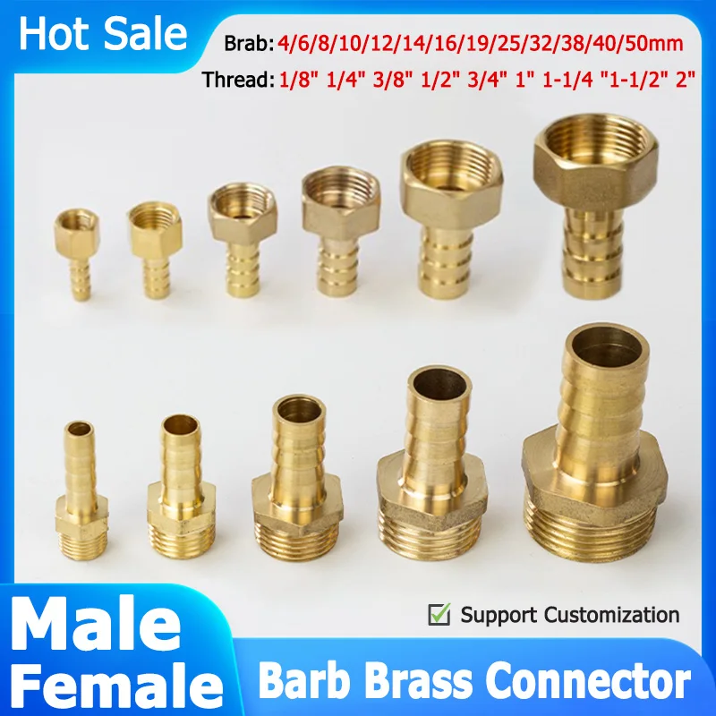 Full-size Brass Barb x Male/Female Connector Diameter 4 6 8 10 12 14 16 19 25 32 40 50mm Thread 1/8