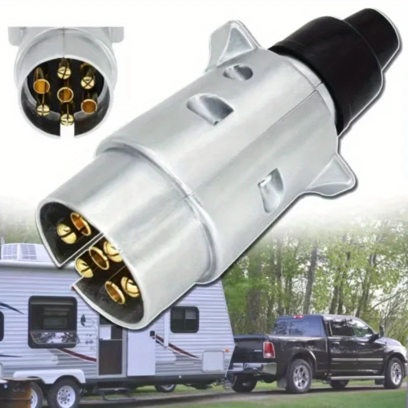 1Pc 7 Pin Trailer Trailer Trailer Tail Light Harness Head Aluminum Alloy Plug 12V Connector Replacement For Truck EU Plug