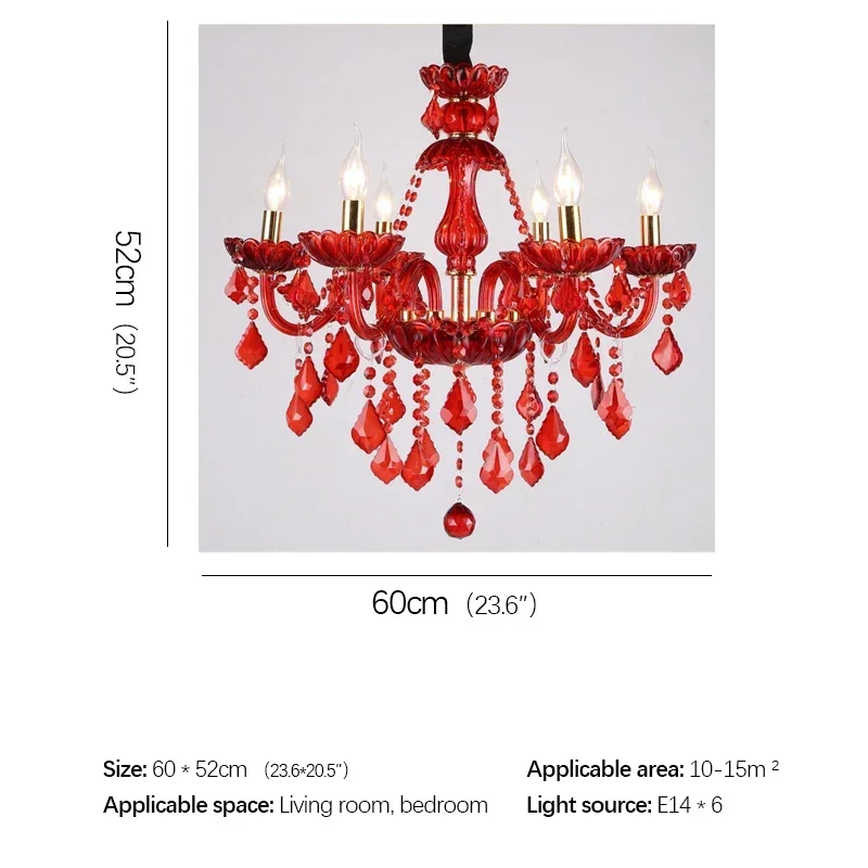 ELARA European Style Crystal Pendent Lamp Red Candle Lamp Luxurious Living Room Restaurant  Bedroom Villa Chandelier