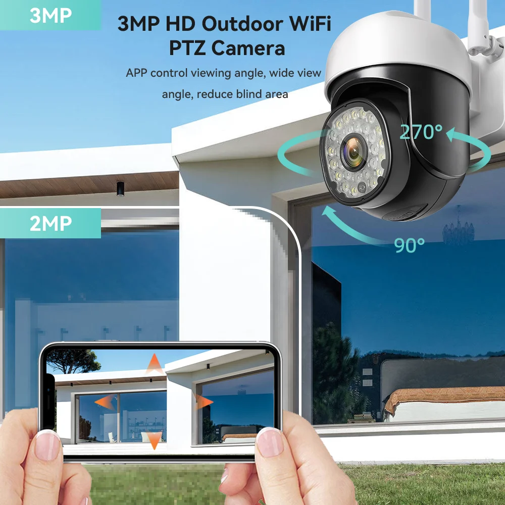 Outdoor WIFI IP Camera ONVIF Home Smart Wireless Security Surveillance Camera 3MP AI Human Detect CCTV Waterproof WiFi Camera