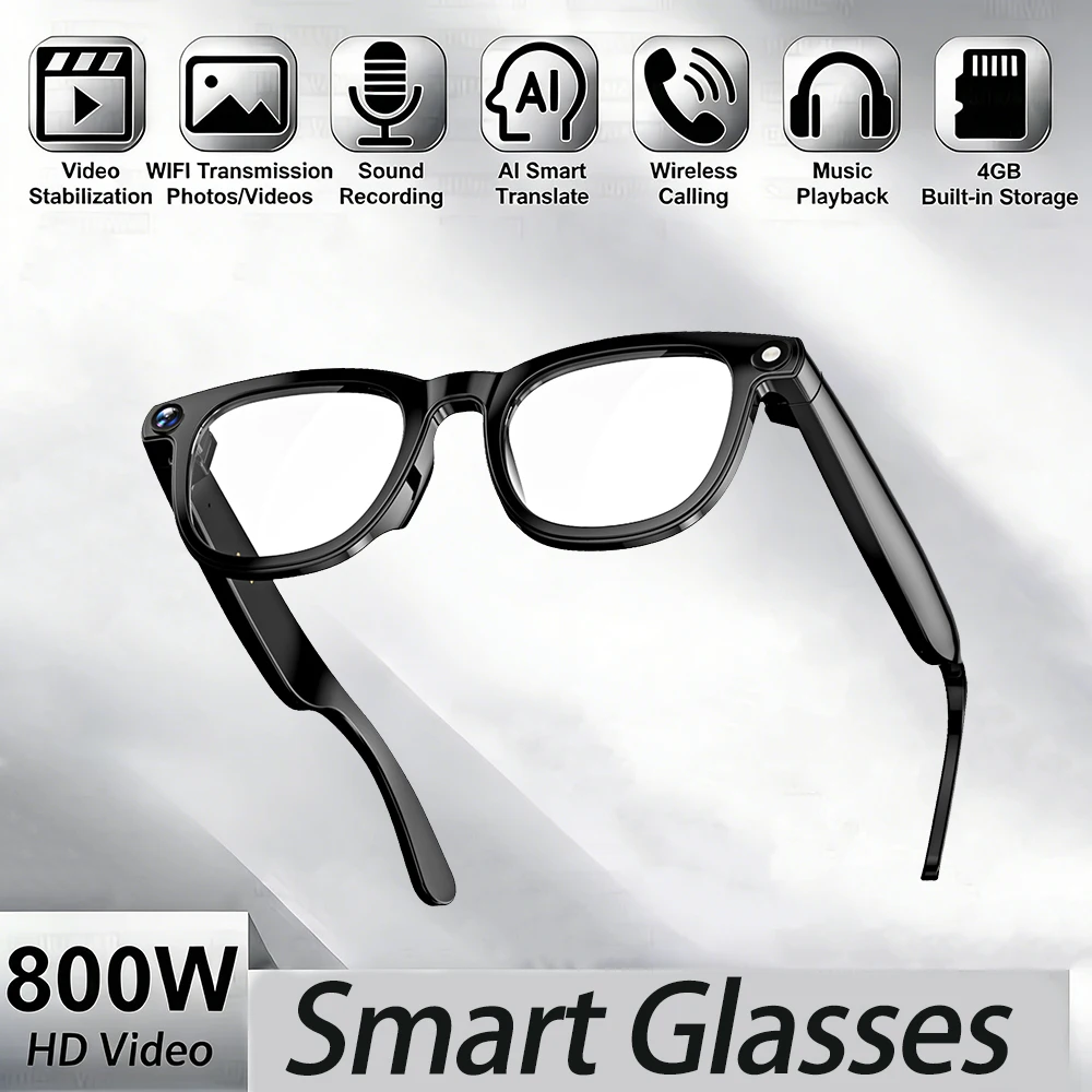 

Новые умные очки с ИИ, HD-камерой 800 Мп, записью фото и видео, переводом, AI-ассистентом для офиса, музыкой, беспроводными звонками, 2026