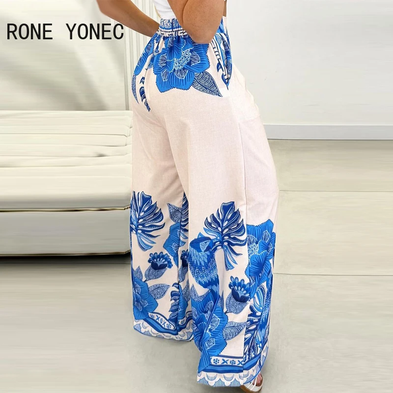 Women Chic Spaghetti Straps Solid Crop Top & Allover Print Bottoms Pants Vacation Sexy Pants Sets