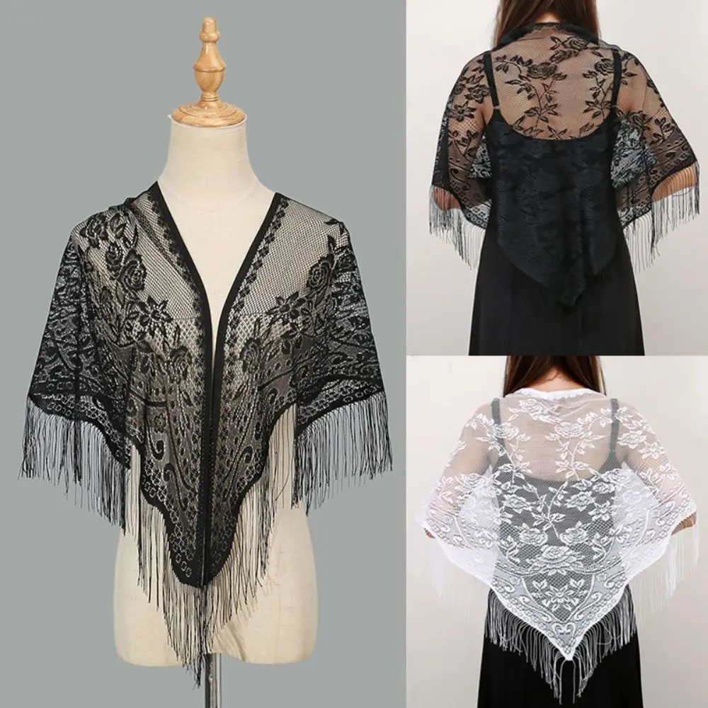 Wedding Accessories With Tassel Women Shawl Hollow Multicolored Wedding Bridal Shawl Tulle Shawl Party