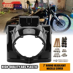 7'' Motorcycle Black Round Headlight Nacelle Cover For Harley Touring Road King FLHR 2014-2023 Moto Accessories ABS Plastic