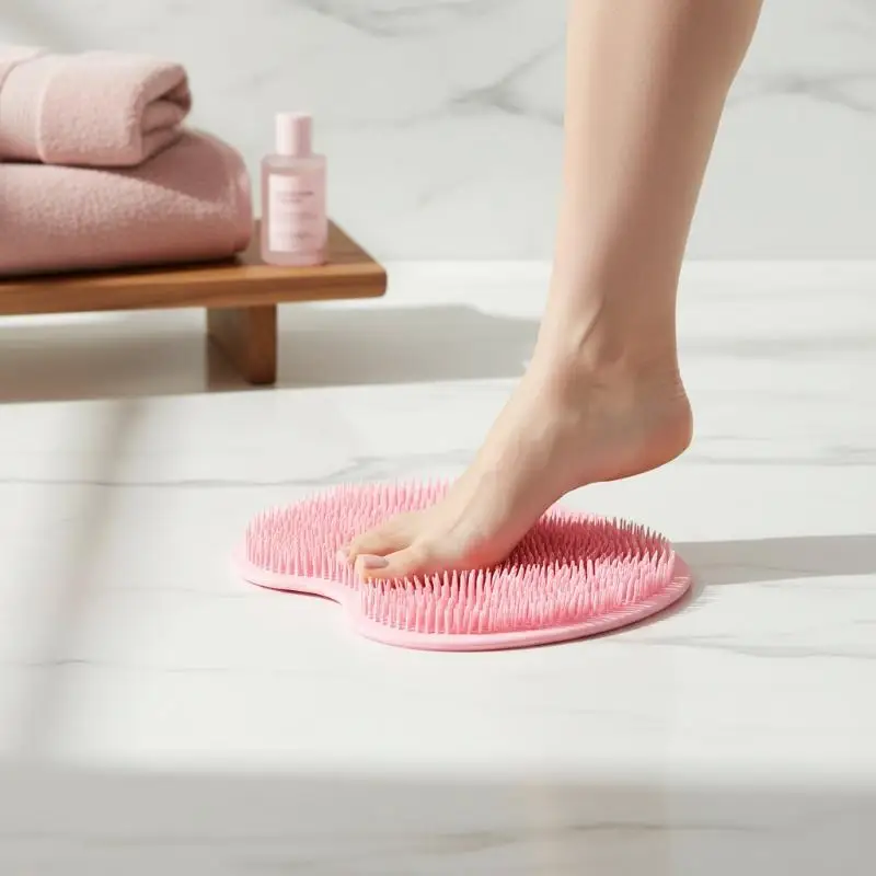 Shower Foot Scrubber Mat Back Washer Exfoliating Bath Wash Pad Wall Mounted Slip Suction Cups For Use In Cleaner Men And Women