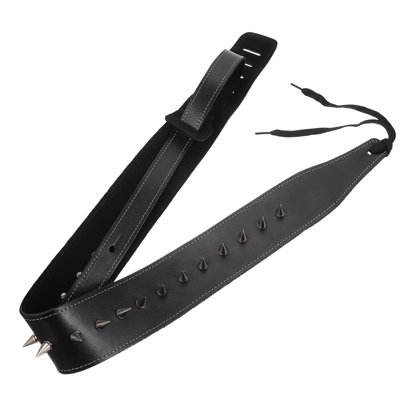 

1pc Adjustable Cowhide Strap Premium Durable Punk Style Simple Chic Instrument Belt Accessory Gift Creative Guitar Strap Black