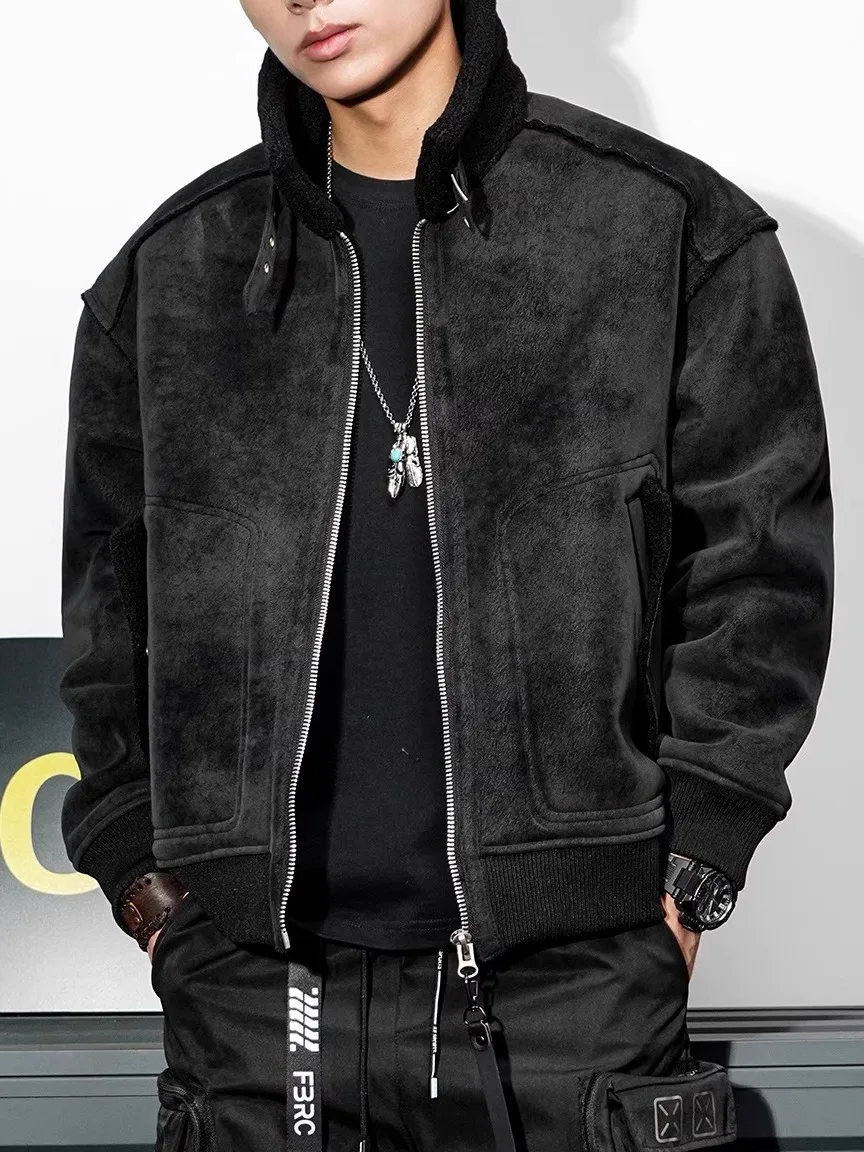 

Высококачественная мужская кожаная куртка в американском ретро-стиле с флисовой подкладкой, утепленная, с воротником-стойкой, осенне-зимняя, теплая, модная, свободного кроя, повседневная.