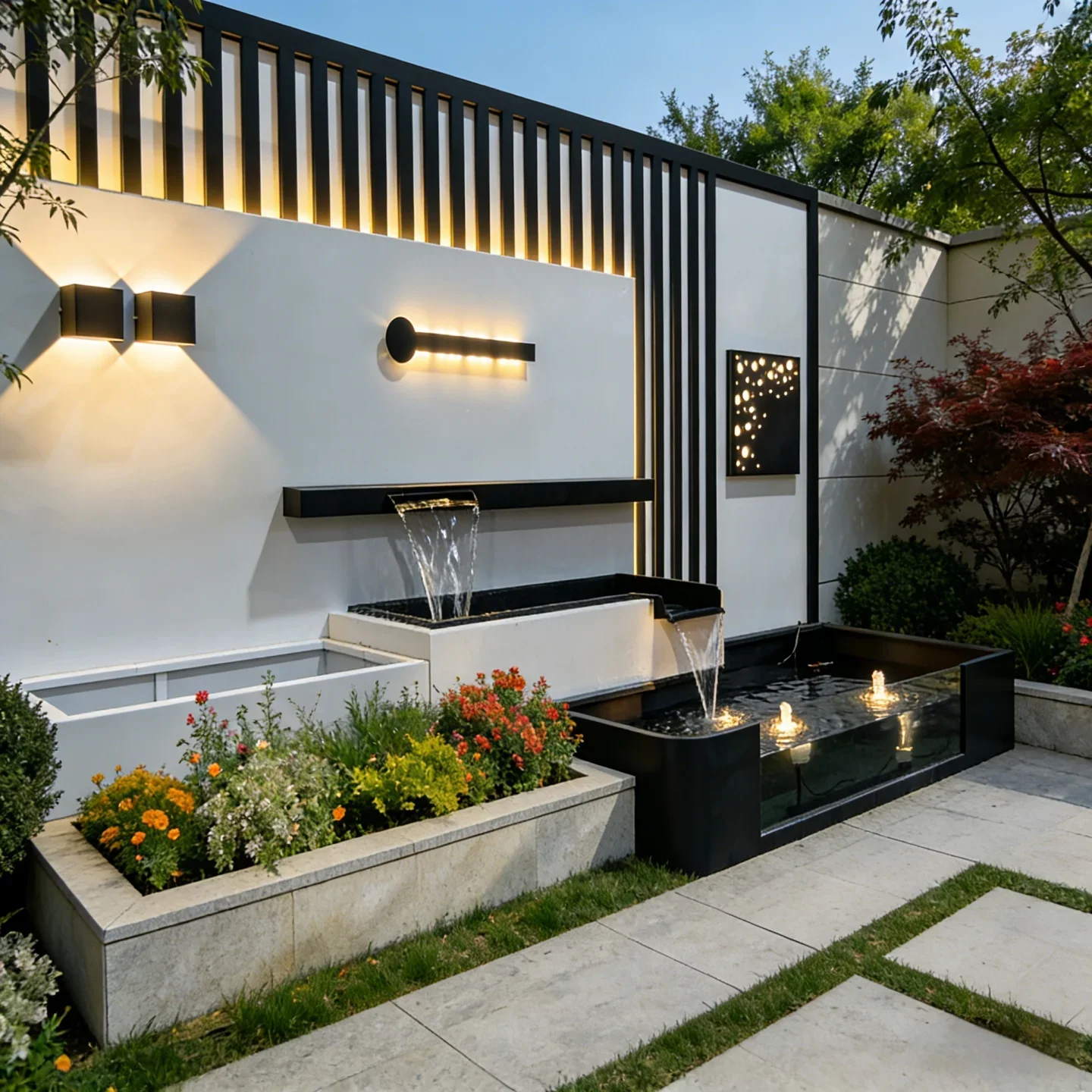 m2-Outdoor stainless steel finished large flowing water wall with waterfall outlet screen courtyard landscaping fish pond