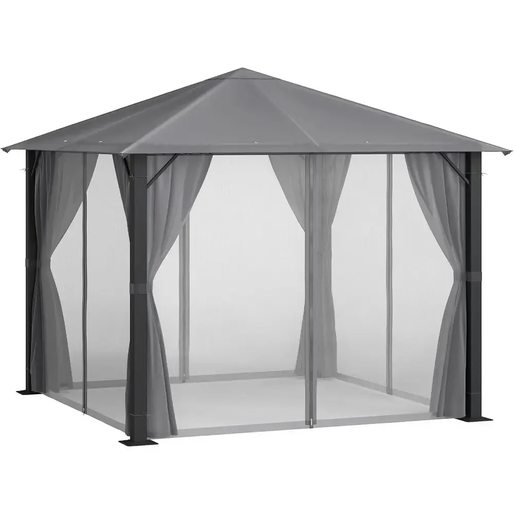 10x10 Outdoor Gazebo with Netting, Curtains, and Vented Roof for Patio, Garden, and Backyard in Black