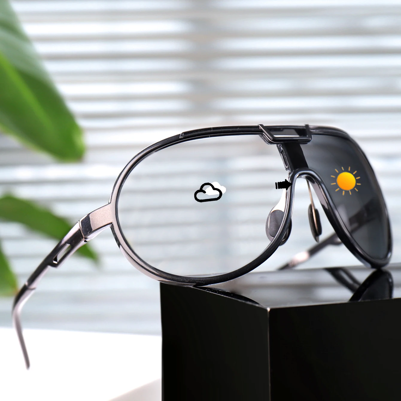 Photochrome runde Sonnenbrille aus Legierung, winddicht, Unisex, modische Sonnenbrille für Radfahren, Wandern, Reisen, Fahren, Selfie – Detail 4
