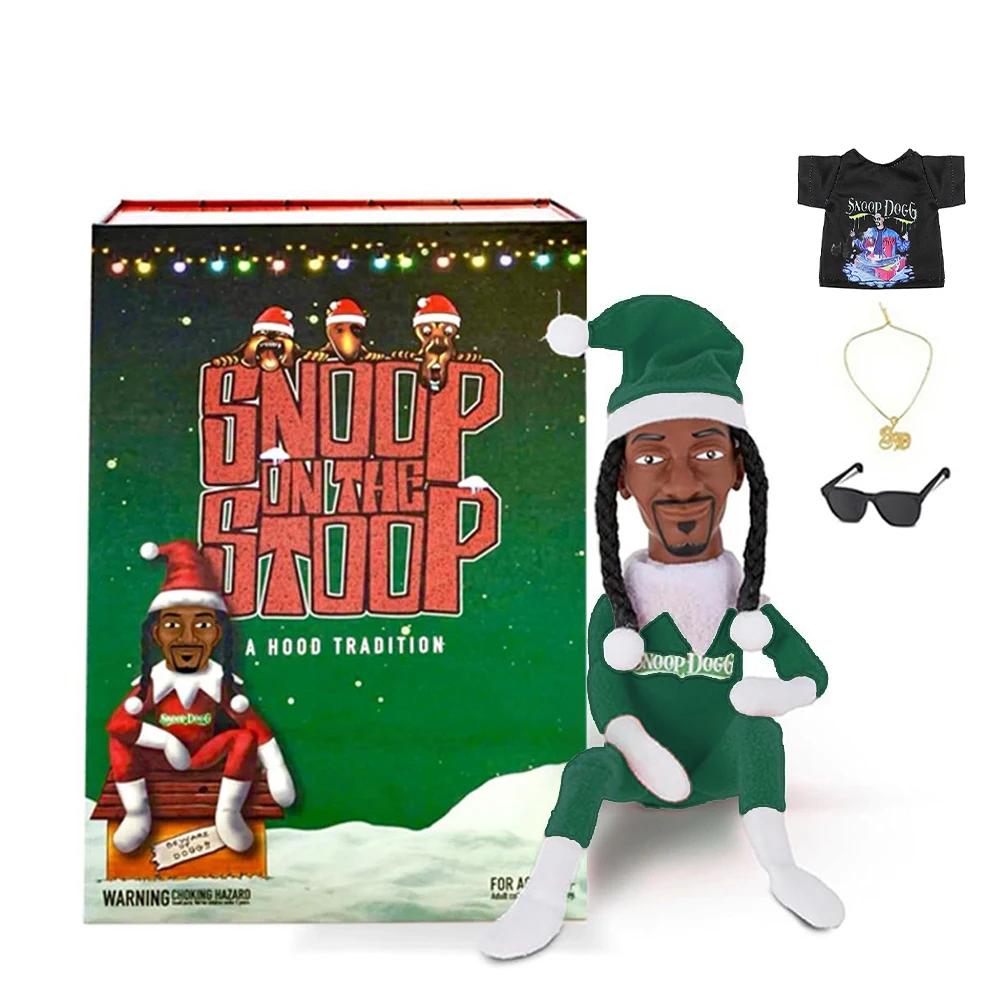Christmas Elf Doll Snoop Dogg Snoop on a Stoop 12\'\' Plush Toys Shelf Decor Includes Elf Toy Tshirt Sunglasses Necklace Xmas Gift