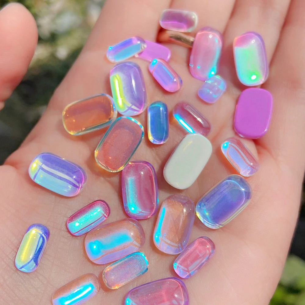 20pcs Ice Cubes Nail Rhinestones 3D Transparent Aurora Symphony Crystals Nail Stass Jewelry DIY Kawaii Nail Gem Accessories