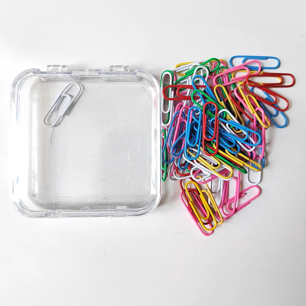 70pcs Colorful Paper Clips with Storage Box - Business Gift Stationery Supplies Metal  Learning Office Materials Invoice Clip