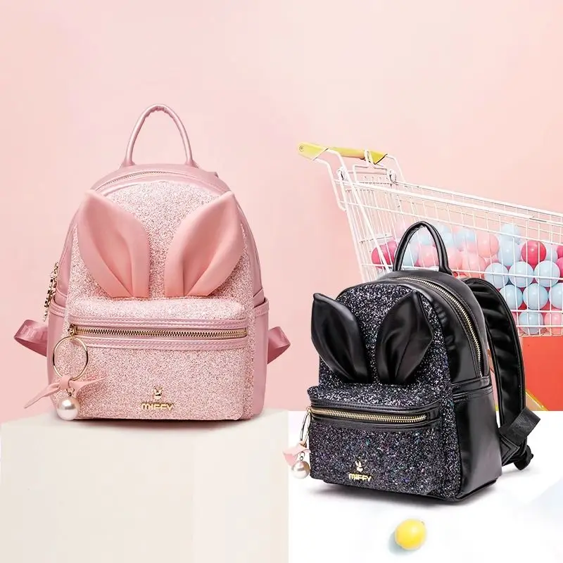 

New backpack Kawaii girls pink Miffy rabbit shiny large capacity backpack student children's handbag crossbody bag gift