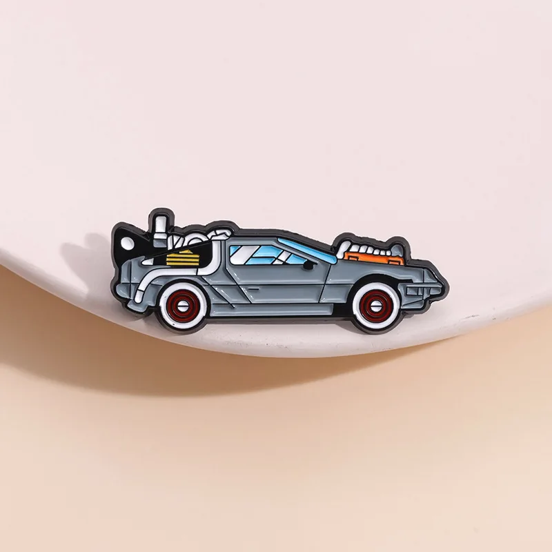 80s Sci-Fi Comedy Film Enamel Pins Time Machine Travel Through Time Retro Sport Car Brooch Lapel Badge Jewelry Gifts for Friends