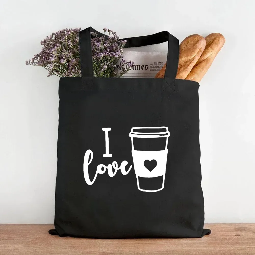 Coffee Cat Themed Canvas Tote Bags Funny Text Printed Casual Shopping Handbag Gift Bag For Coffee Lovers Cat Owners