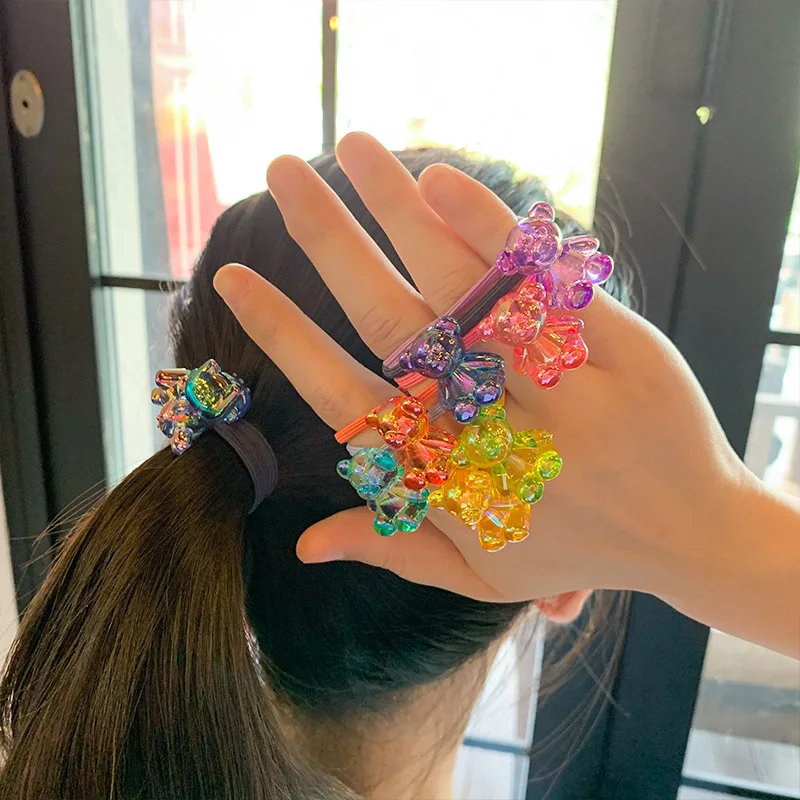7/10 paare/los Kinder niedlich Bär Herz Haar bänder Mädchen Perle Haar gummis Cartoon Kaninchen Stirnband Baby Haar Seil Kinder Zubehör – Detail 1