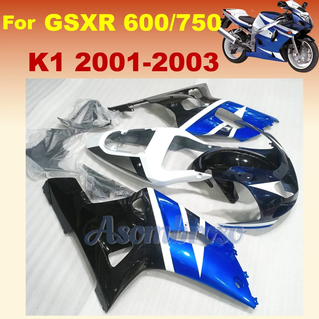 

Комплект обтекателя мотоцикла для GSXR600 750 K1 2001 2002 2003 gsxr750 gsxr 600 01 02 03, высококачественный комплект кузова ZXMT, синий