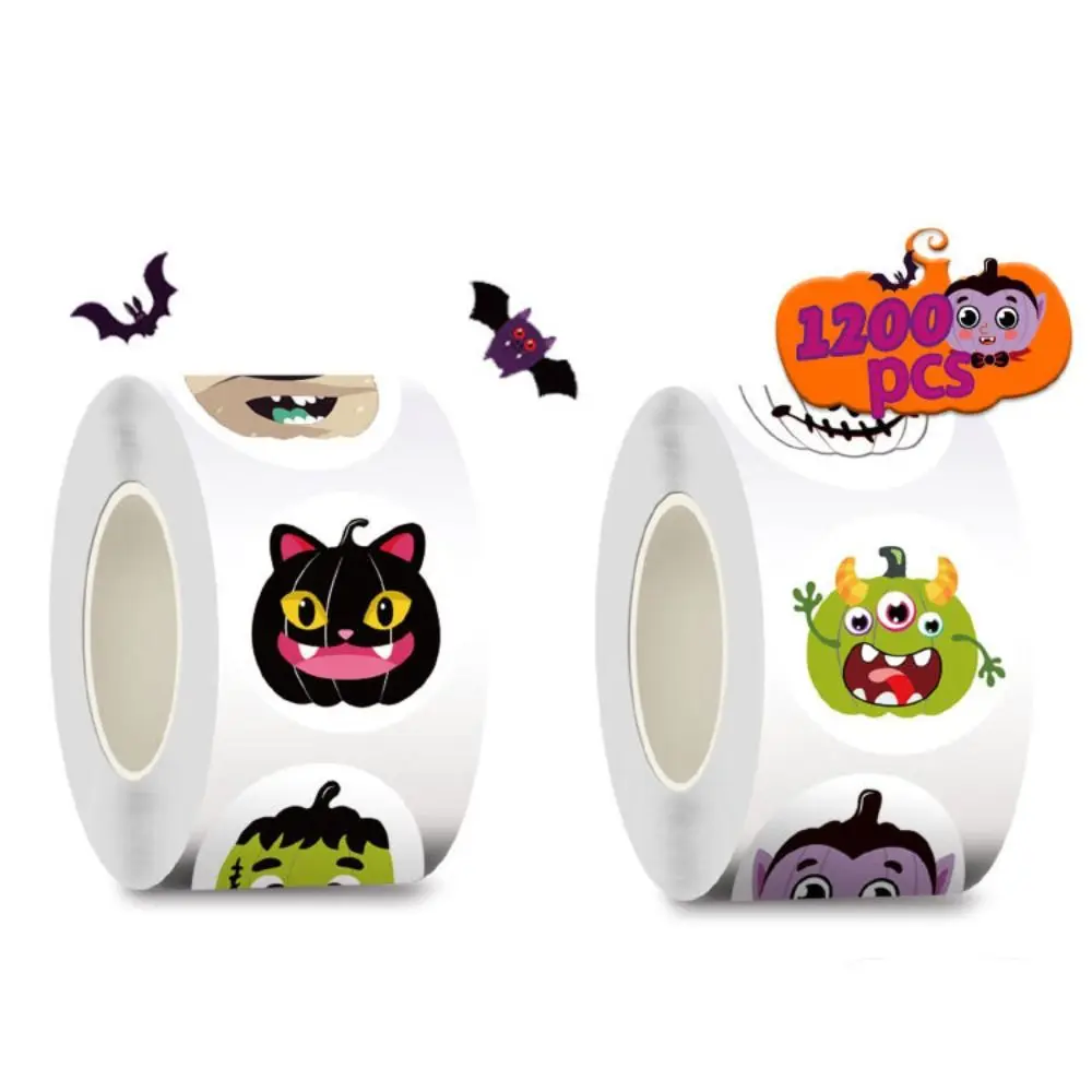 1200Pcs Cute Ghost Halloween Stickers Home Decoration Self-adhesive Funny Pumpkin Sticker Envelope Label Package Seal Decals