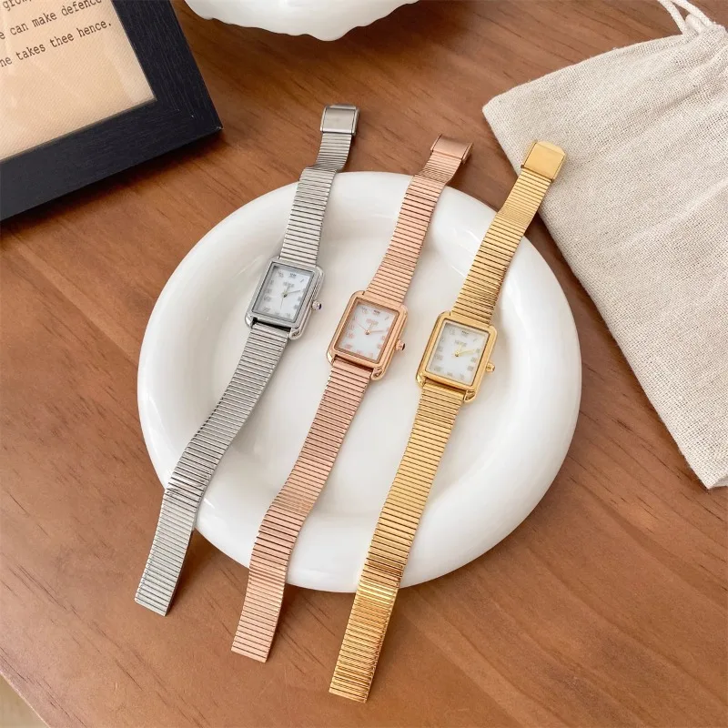 Vintage Classic Ladies Watch Stainless Steel Strap Rectangular Dial Women Quartz Wristwatch Dropshipping Reloj De Mujer