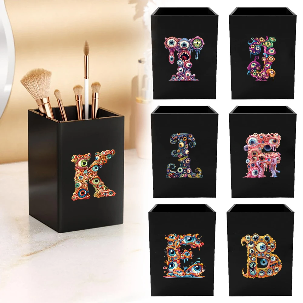 

Large Capacity Pencil Cup Resistant Acrylic Pen Holde Sktop Office Stationery Organizer Eyelets Initial Name 26 Letters Pattern