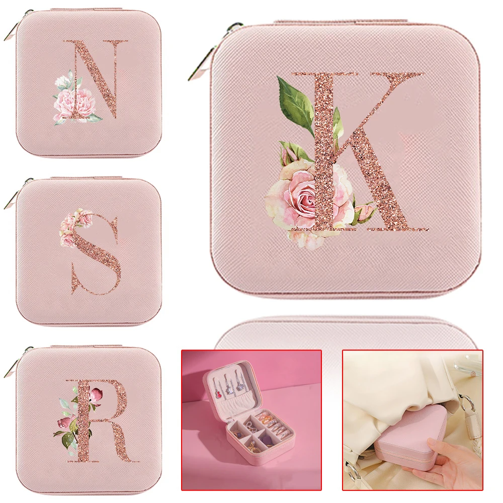 

Jewelry Casket Portable Jewelry Earring Organizer Soft Lining Display Box Rose Gold Series Women's Large Capacity Cosmetic Bag