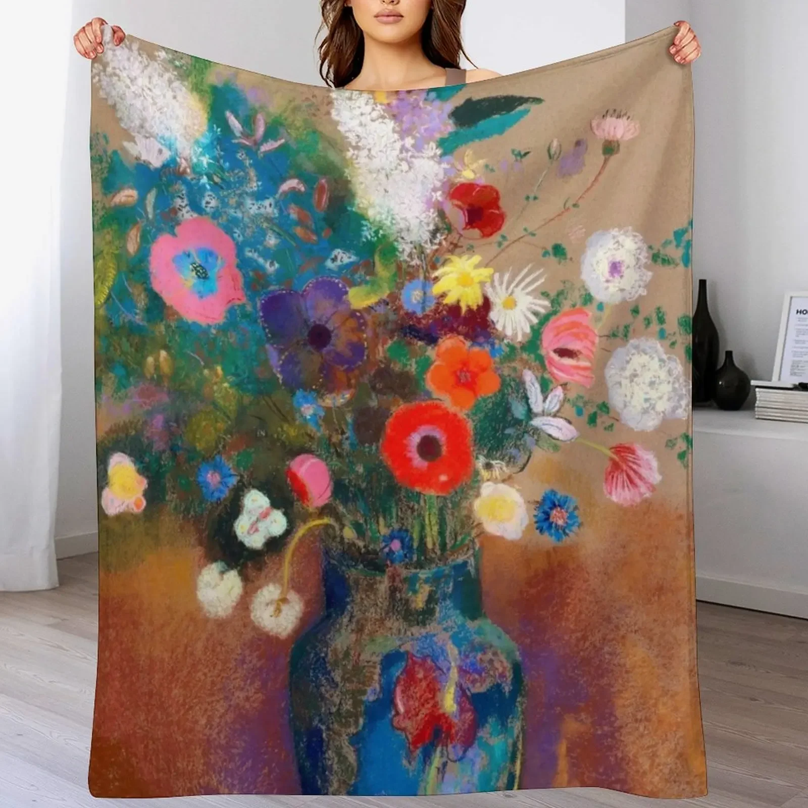 

HD Odilon Redon - Vase of Flowers Throw Blanket Wrinkle Resistant Lightweight Blanket