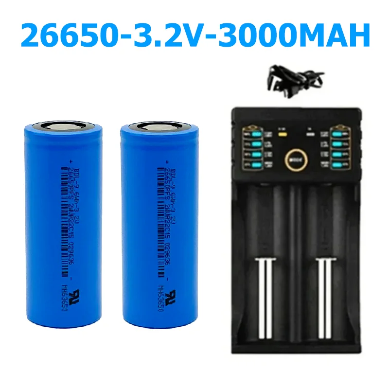 26650 3000mAh LiFePO4 Battery 3.2V 3000mAh Rechargeable Battery for Healamps Emergency Light Game Controller Flashlights