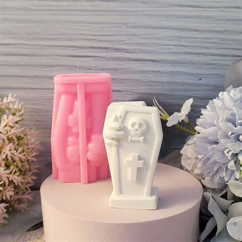 3D Halloween Zombie Coffin Plaster Arrangement Silicone Mould DIY Plaster Cement Candle Making Supplies Epoxy Resin Mould