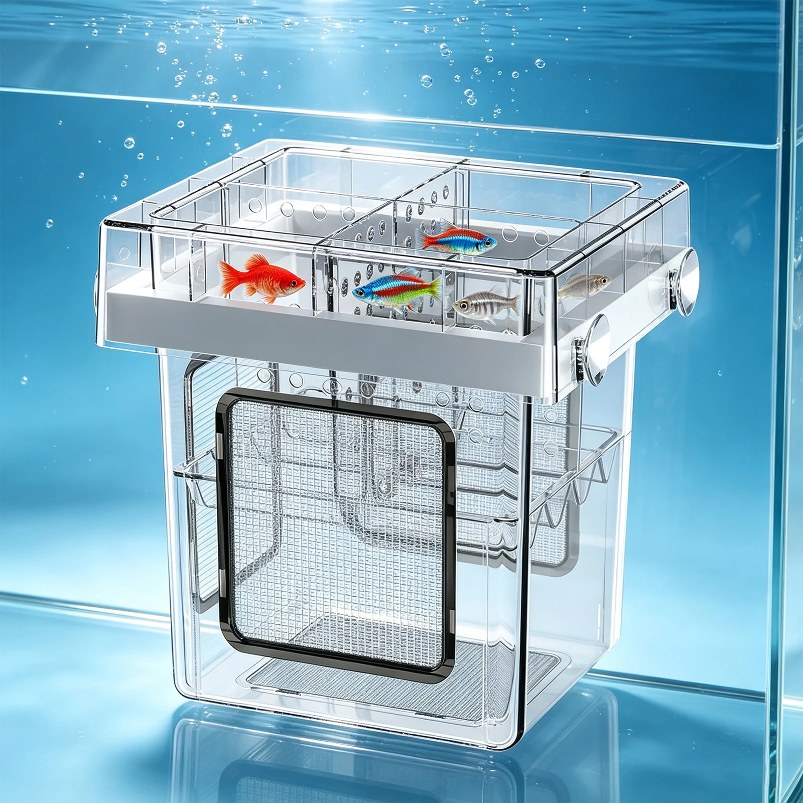 Transparent Fish Breeder Aquarium Hatchery Box Acrylic Fish Breeding Isolation 4-Section for Guppy Betta Fry