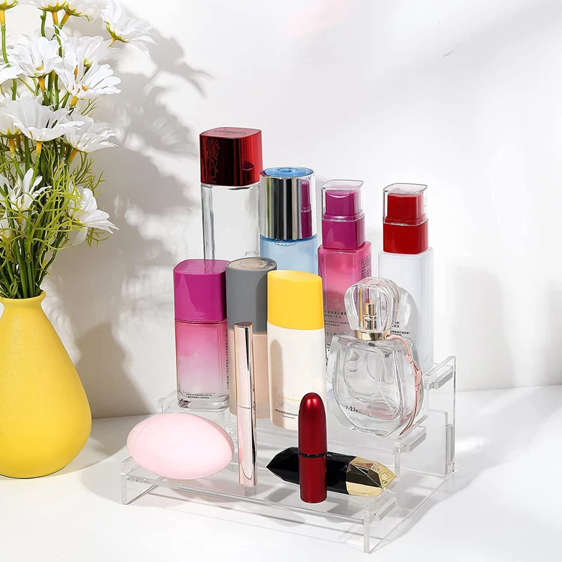 3-stufiger Acryl-Displayständer, langlebiges Display-Rack für Cupcake-Parfüm-Puppe, transparentes trapezförmiges Blind-Box-Aufbewahrungsregal – Detail 3