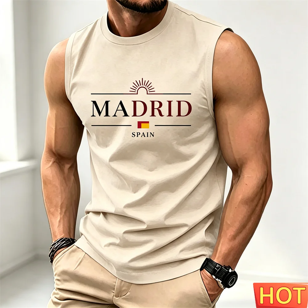 Summer men's casual sleeveless T-shirt Breathable Home Round neck T-shirt Graphics men's T-shirt Men's sports European T-shirts