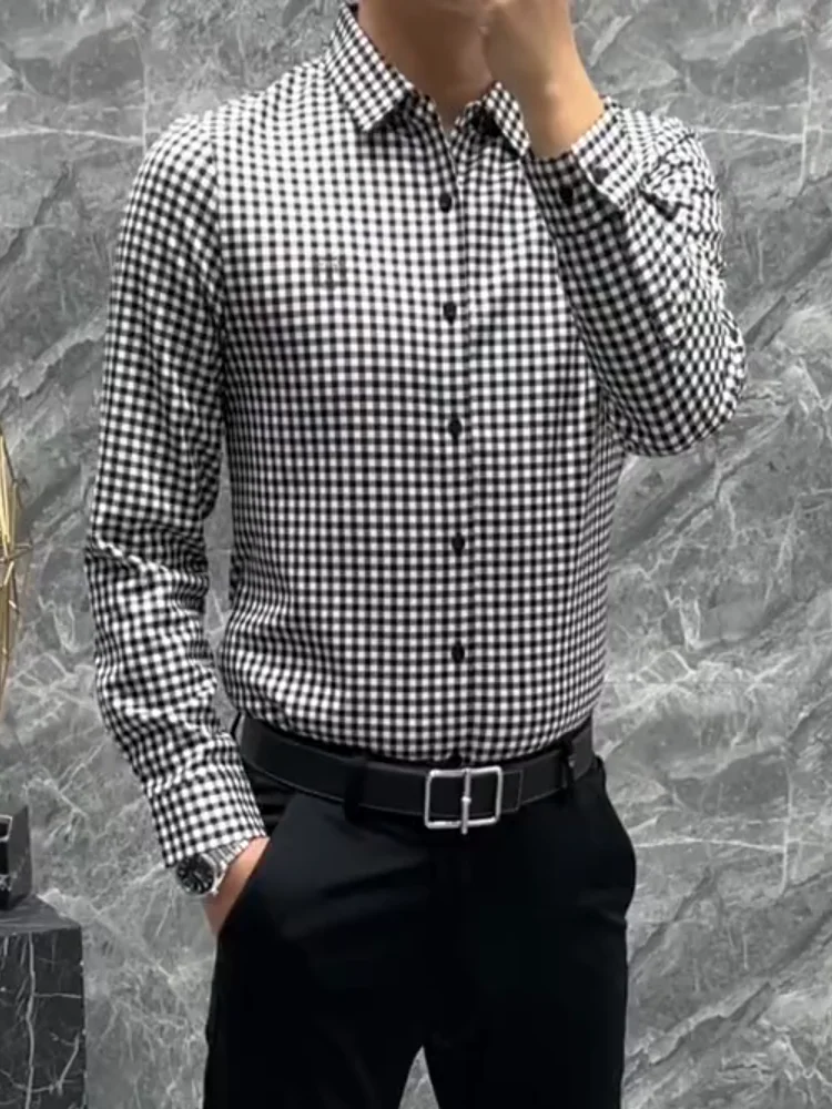 

New 8033 Luxury Lightweight Casual Plaid irt Men's Slim Fit Long Sve Busin irt Faion Urban Sle Autumn Wear