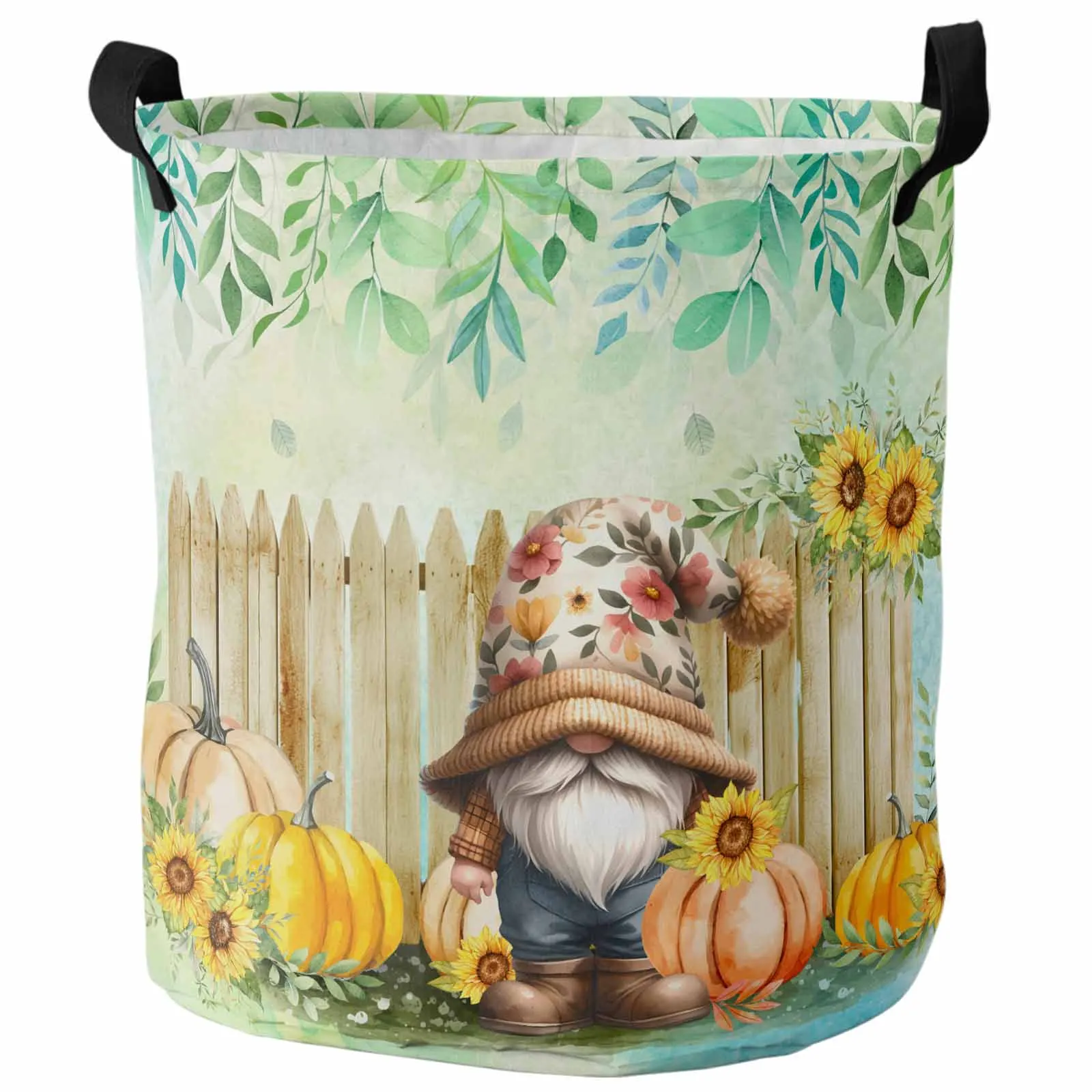 Thanksgiving Plant Fence Pumpkin Leaves Dwarf Dirty Laundry Basket Foldable Waterproof Organizer Clothing Toy Storage Basket