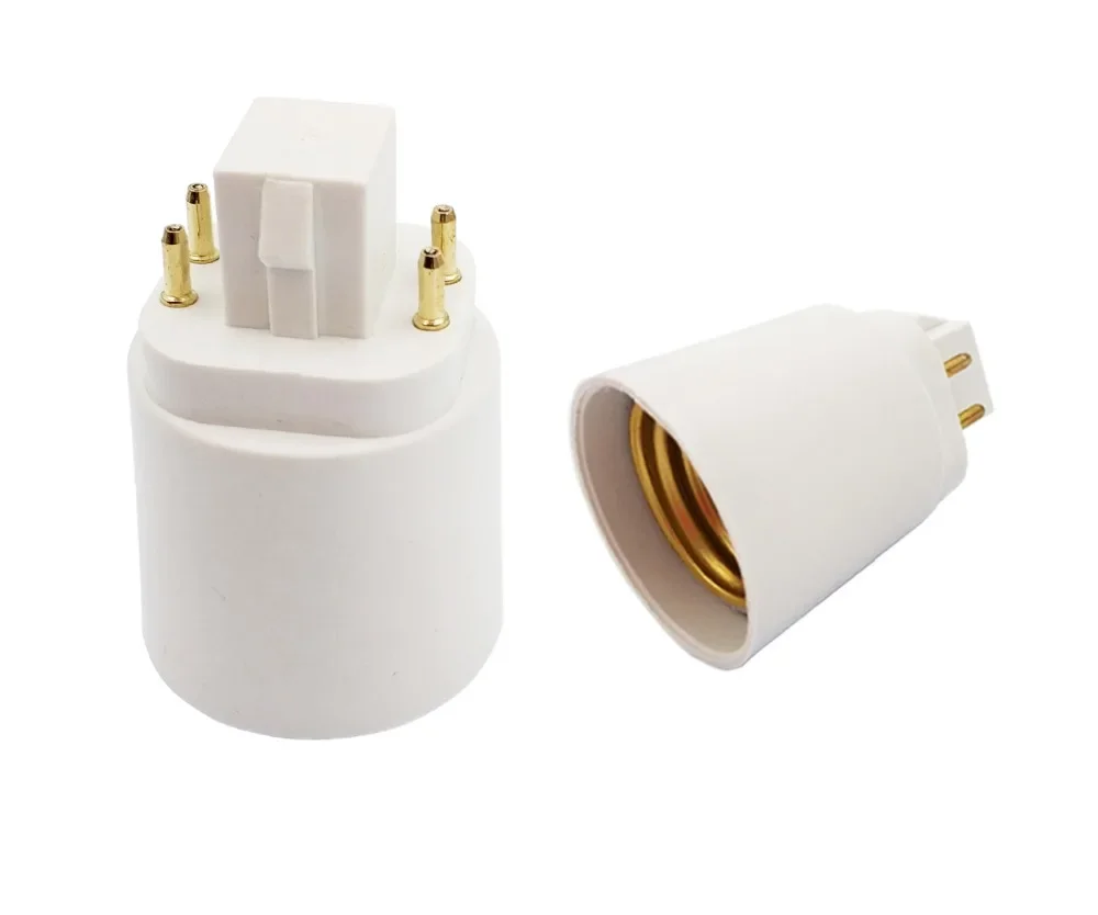 2pcs G24 4Pin GX24 G24Q CFL Lamp Base To E26 E27 Light Socket Bulb Holder Adapter Converter CE Rohs Need Rewire Bypass Ballast