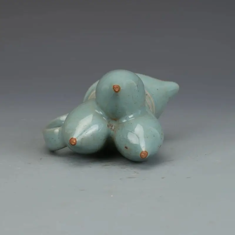 Song Style Ru Kiln Pale Sky Blue Glaze Three Legged Yi Pitcher String Neck Single Handle Tea Water Divider Vintage Chinese Table