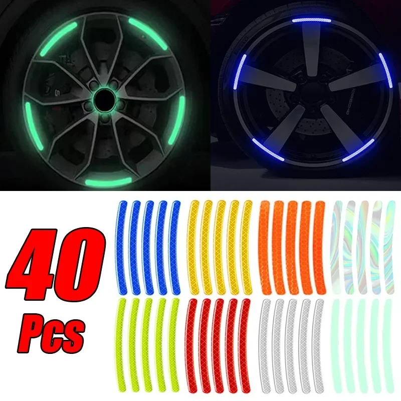 

40Pcs Car Motorcycle Wheel Reflective Strips Colorful Hub Stickers Car Styling Decal Sticker Auto Moto Decor Decals Accessories