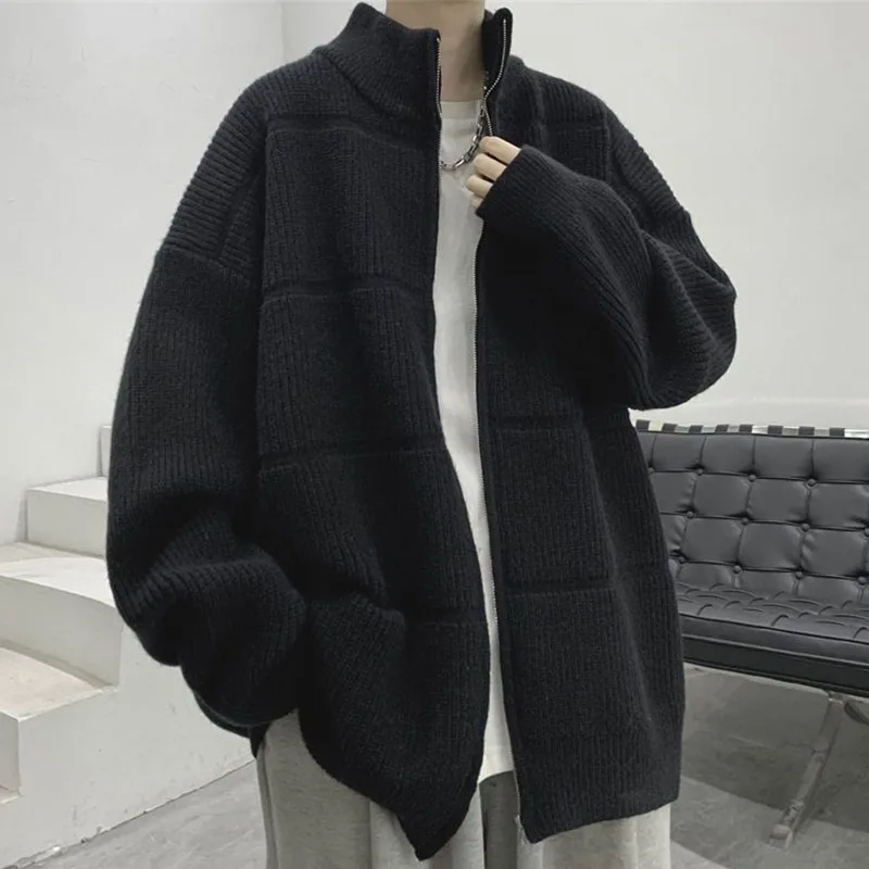 Winter Men Loose Zipper Cardigan Sweater Handsome Fashion Korean Casual Warm Sweater 2023 Male Thicken Knit Sweater Coat