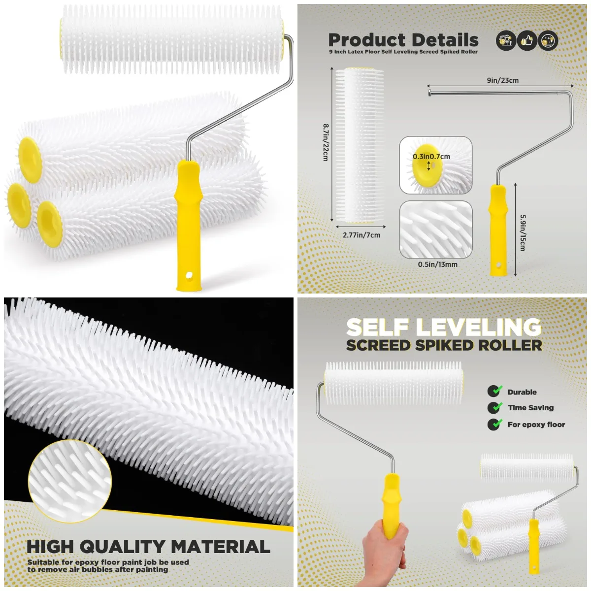 

5pcs 9 Inch Latex Floor Self Leveling Screed Spiked Roller Screed Flooring Brush Paint Roller Bubble Remove Tool