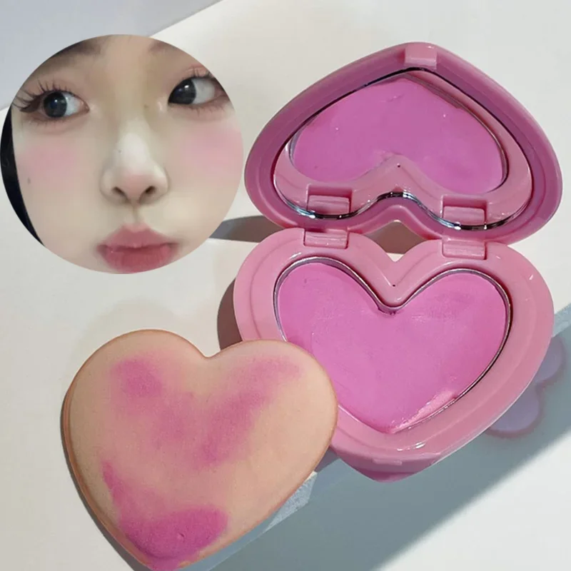 Love Heart Shape Blush Cream Monochrome Smooth Cheek Tint Mud Blusher Palette Natural Matte Pink Purple Orange Face Rouge