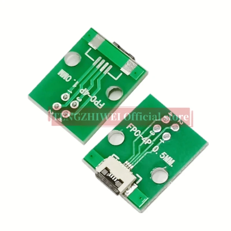 Placa de adaptador flip-top FFC FPC, conector soldado, 0,5mm-4P, 2,54mm, 10pcs
