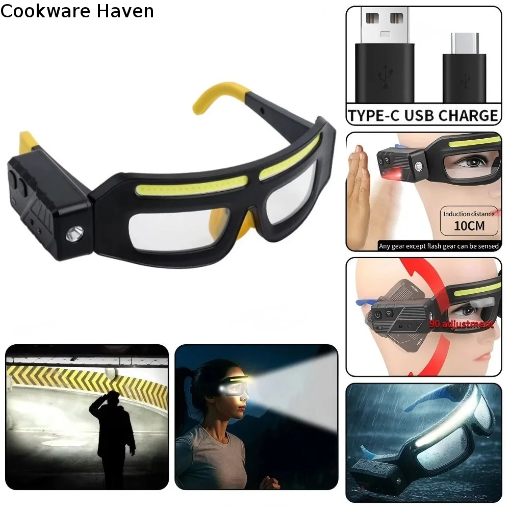 Lightweight Intelligent Sensing Headlight Comfortable Hands-Free Full View Floodlight Goggles Waterproof Adjustable