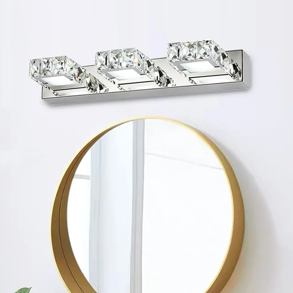 3-Head K9 كريستال LED مرآة حمام ضوء الحديثة الحائط الغرور تركيبة إضاءة 32.29ft2 تغطية IP65 مقاوم للماء 6000K