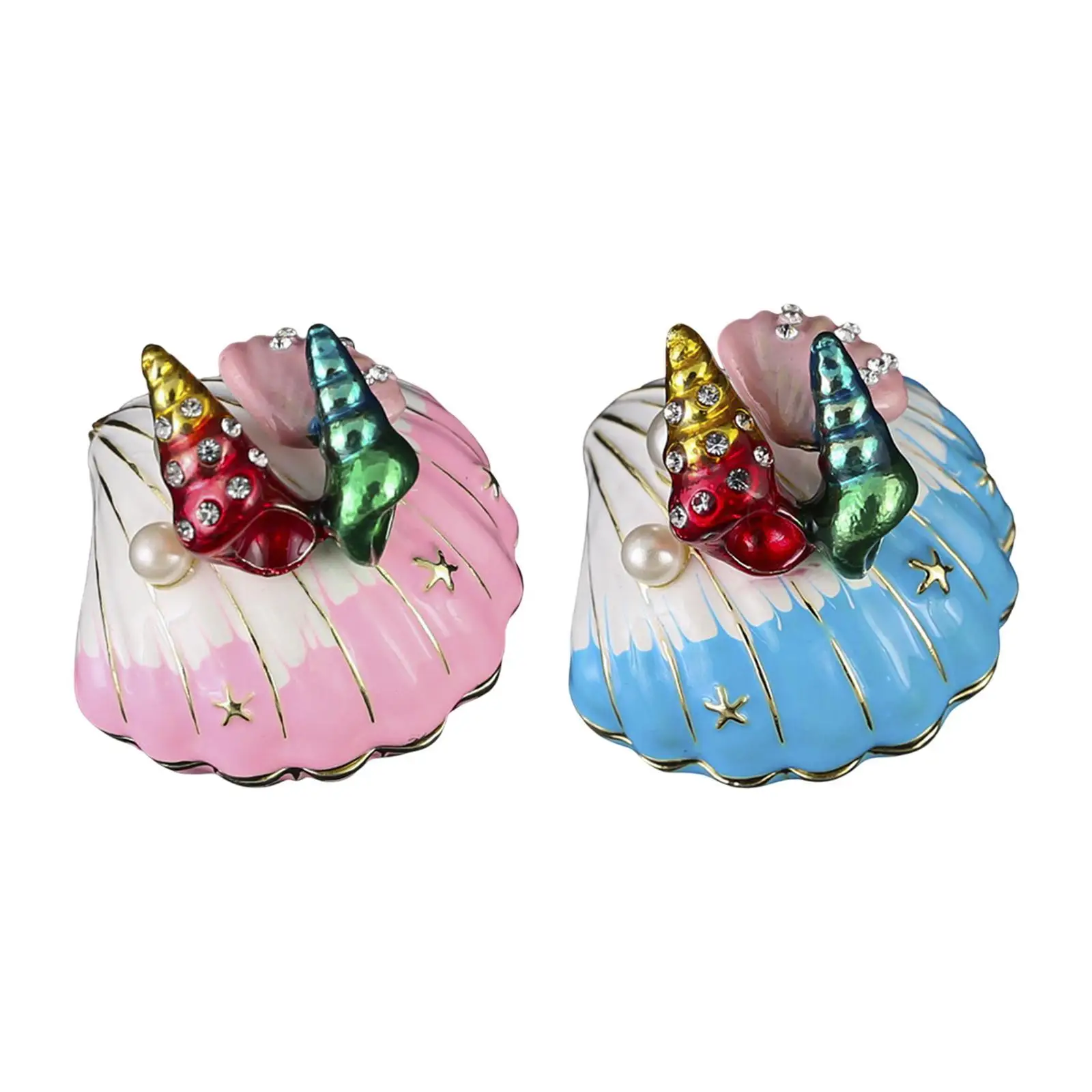 Seashell Shape Jewelry Box Crafts Tabletop Metal Collection Trinket Storage Box for Bracelets Charms Rings Necklaces Earrings