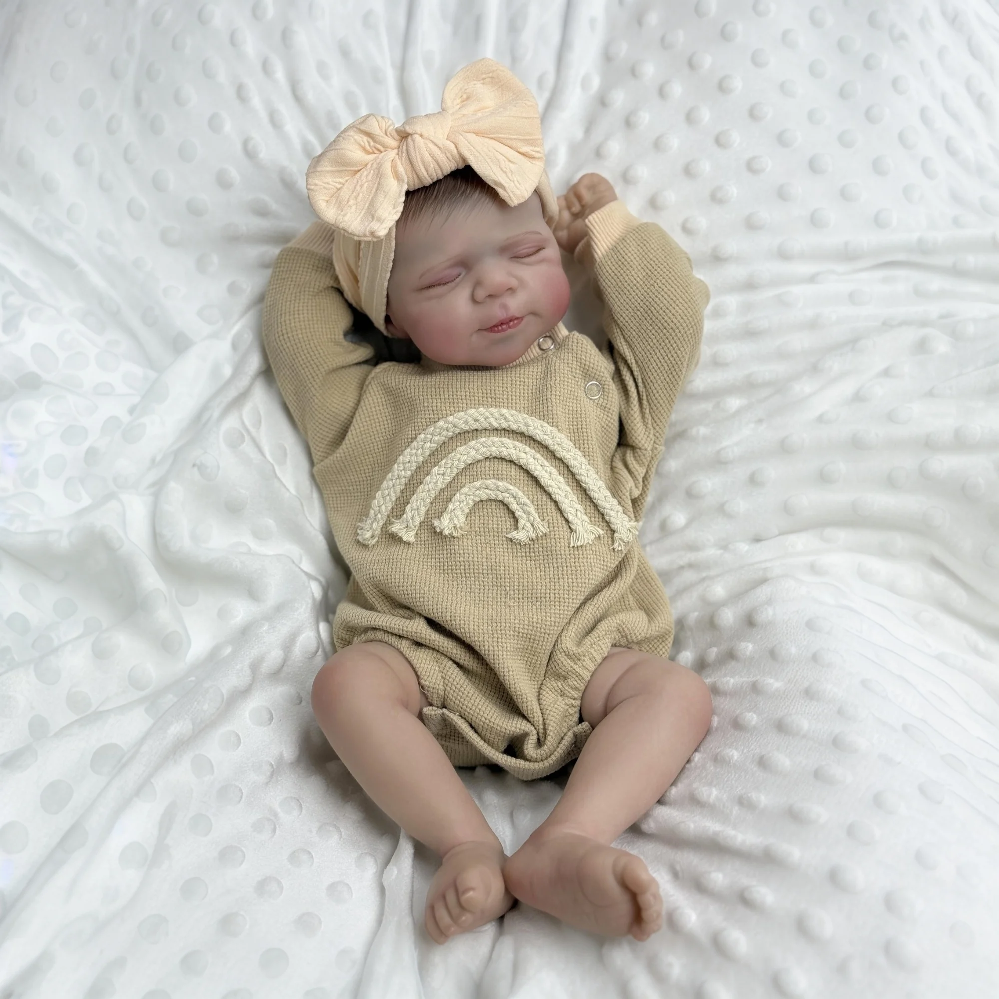 19 Inch Full Vinyl Body Asleep Reborn Baby Doll Toy For Girl 3D Skin with Visible Veins Handmade Fashion Kid Birthday Gift