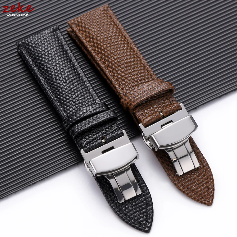 Lizard Print Genuine Leather Watch Band 14mm 16mm 18mm 19mm 20mm 21mm 22mm Replacement Bracelet Belt Butterfly Buckle Wristband