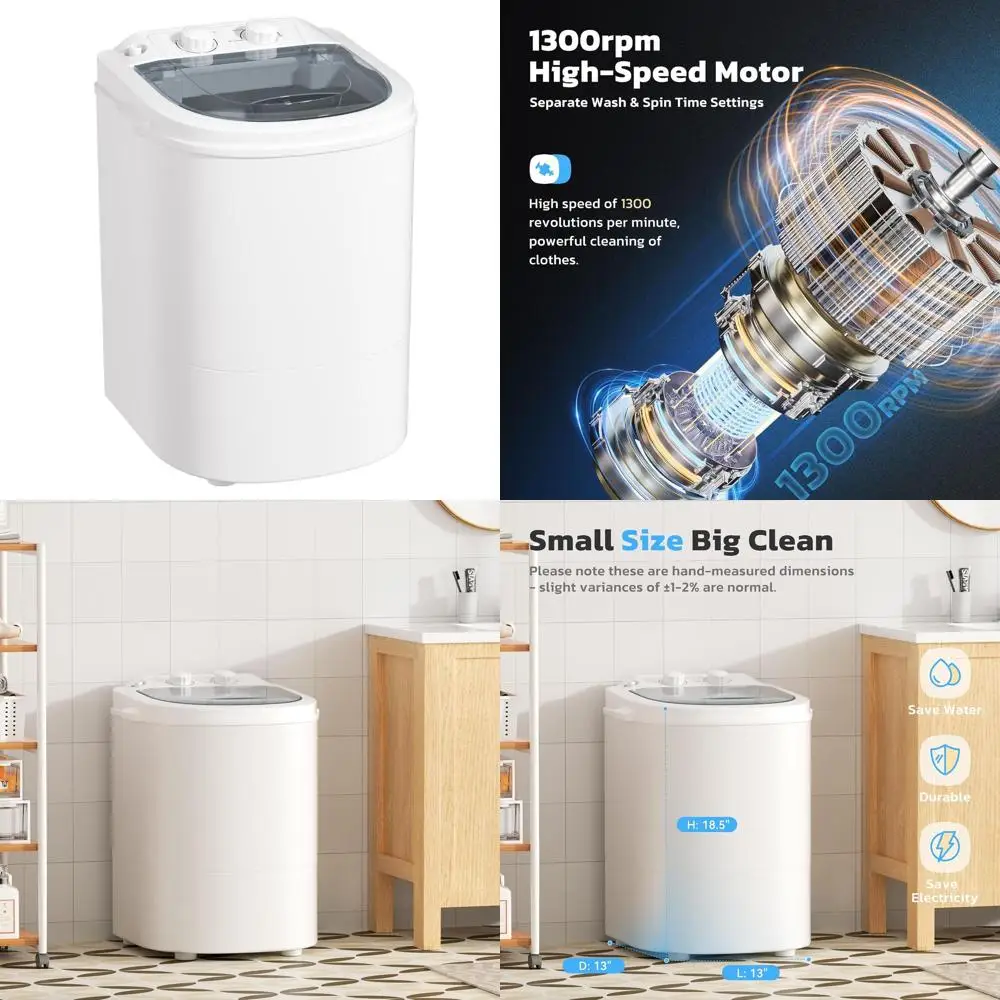 

Compact 6.6 lbs Single Tub Portable Washer - Ideal for Apartments, Dorms, Travel, and RVs, Blue