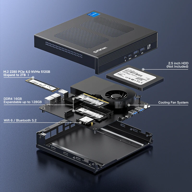 Gmktec-ゲーム用コンピューターサーバー,nucbox ddr4,32GB, 1テラバイト,m.2 2280, Windows 11pro,bt5.2,wifi6,mini pc,max冷却デザイン,m4,i9-11900H