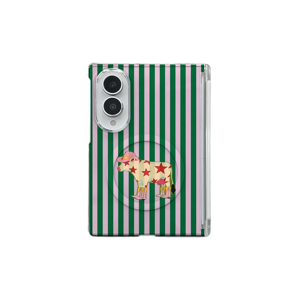 Cowboy Cow Star Magnetic Phone Case For Samsung Galaxy ZFold 8 Ultra Z Flip 8 Green Pink Hard Shell Shockproof Protective Cover
